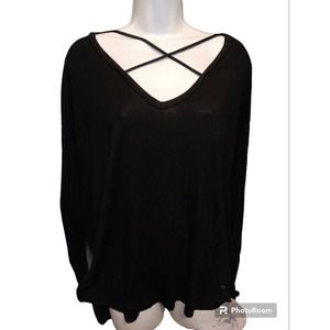 Victoria's Secret Pink Long Sleeve Super Soft Strappy V-Neck Tee Black M